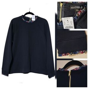 J Crew Mercantile HO273 Ruffleneck Pullover Sweatshirt Plaid Trim XL-XXL New